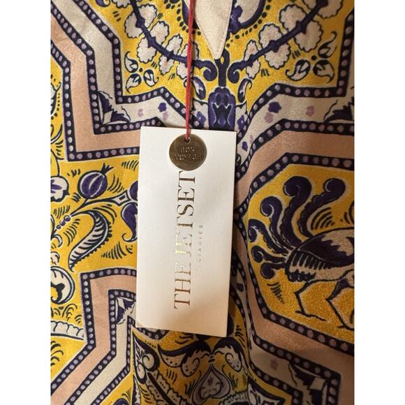 The Jetset Diaries Before Dawn Slip Dress Yellow Blue Lace Trim Size Small NWT - Picture 6 of 13